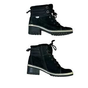 Anne Klein Langstyn Leather Ankle Boots Womens 9.5 Black Chunky Heel Moto Winter